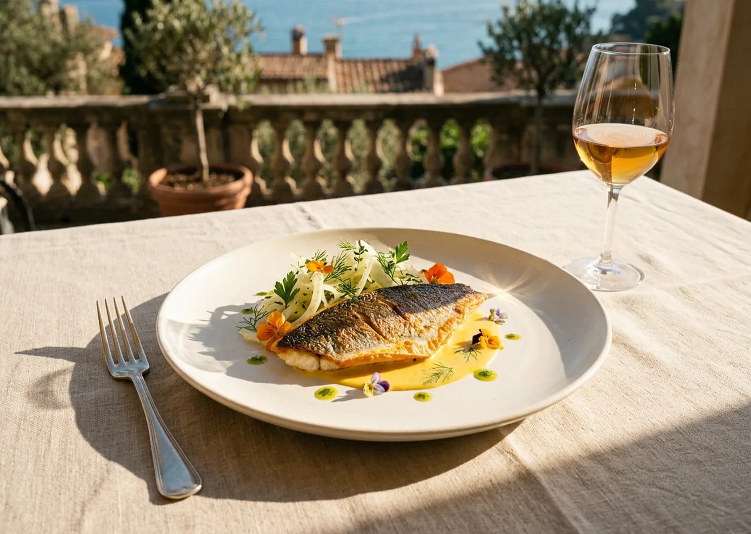 A plated dinner on a dark table.