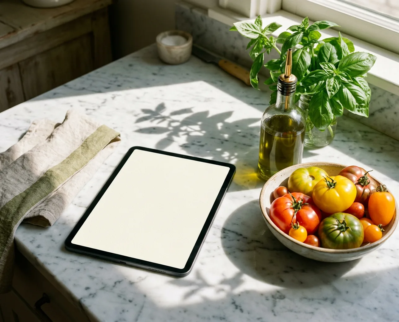 An open cookbook on a wooden table.