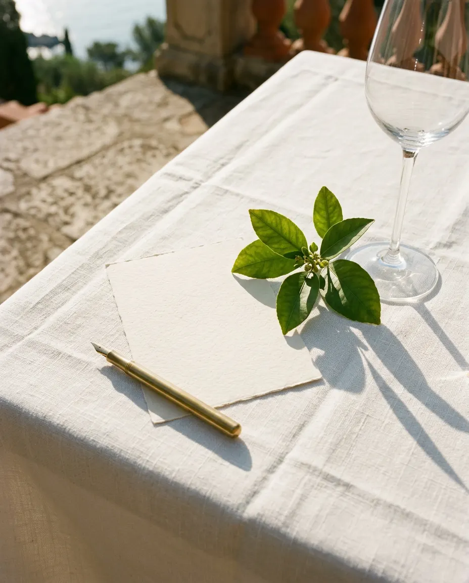 Reservation card and pen on linen